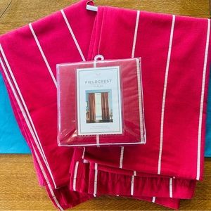 Fieldcrest Lined Red Linen Stripe Drapery Panels (3)